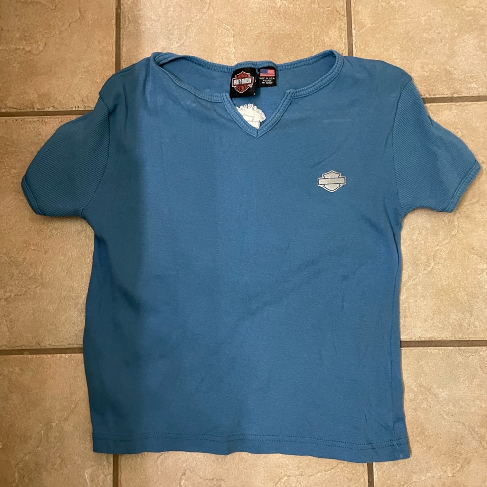 Vintage Harley Davidson women’s short sleeve blue top